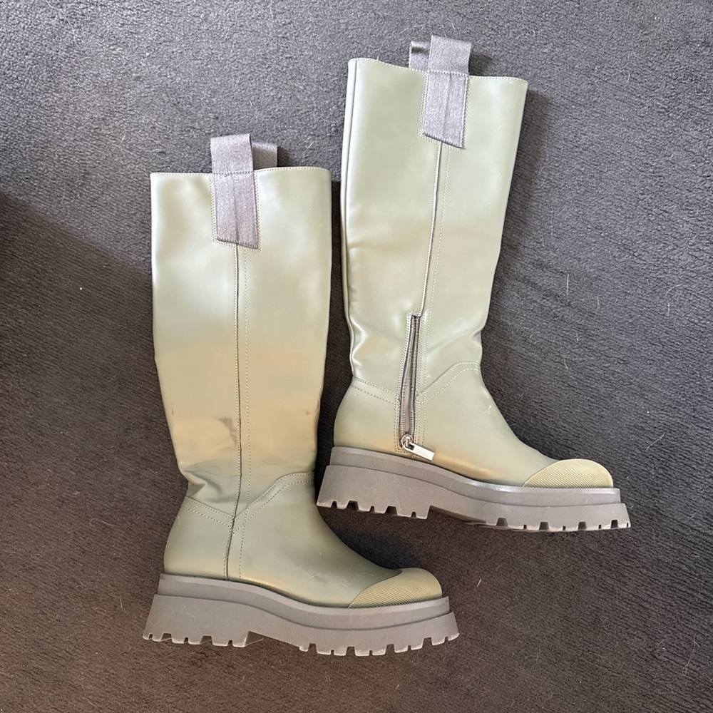 Stradivarius Green Over the Knee Boots with Chunky Heel